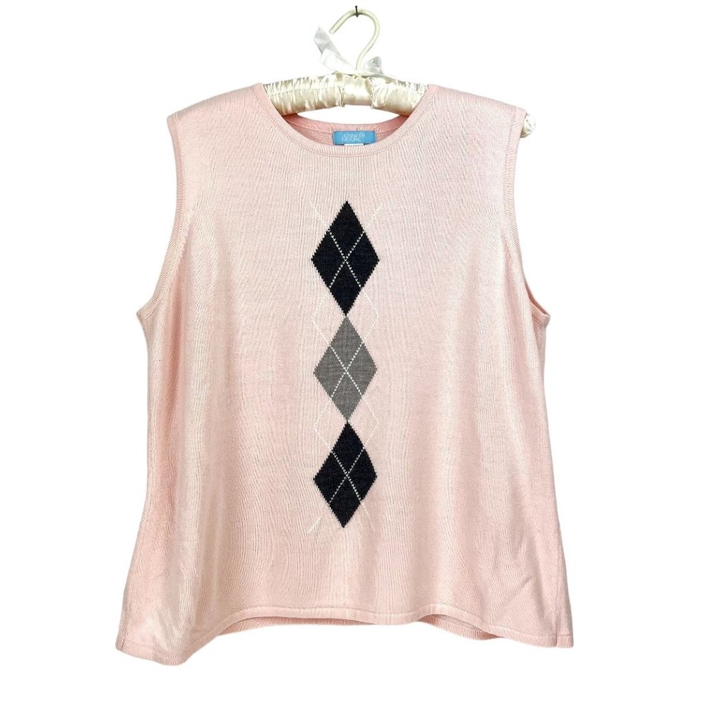 Diamond Argyle Light Pink Sweater Vest Large Made in Hong Kong